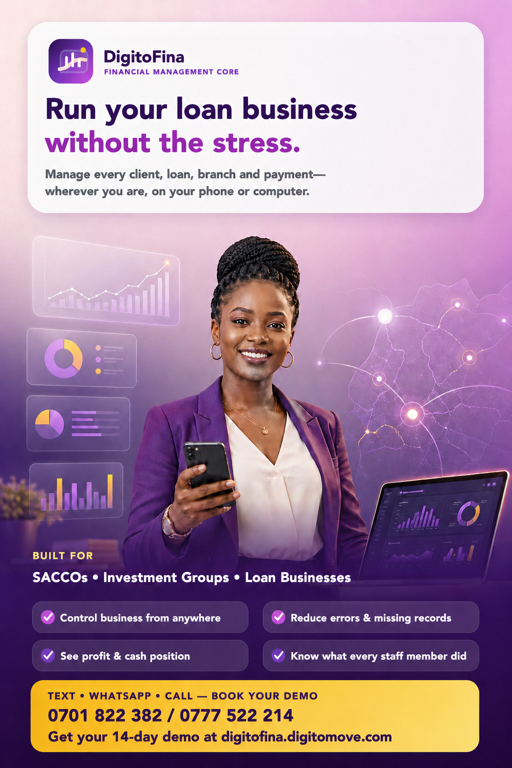 DigitoFina mobile microfinance management flyer